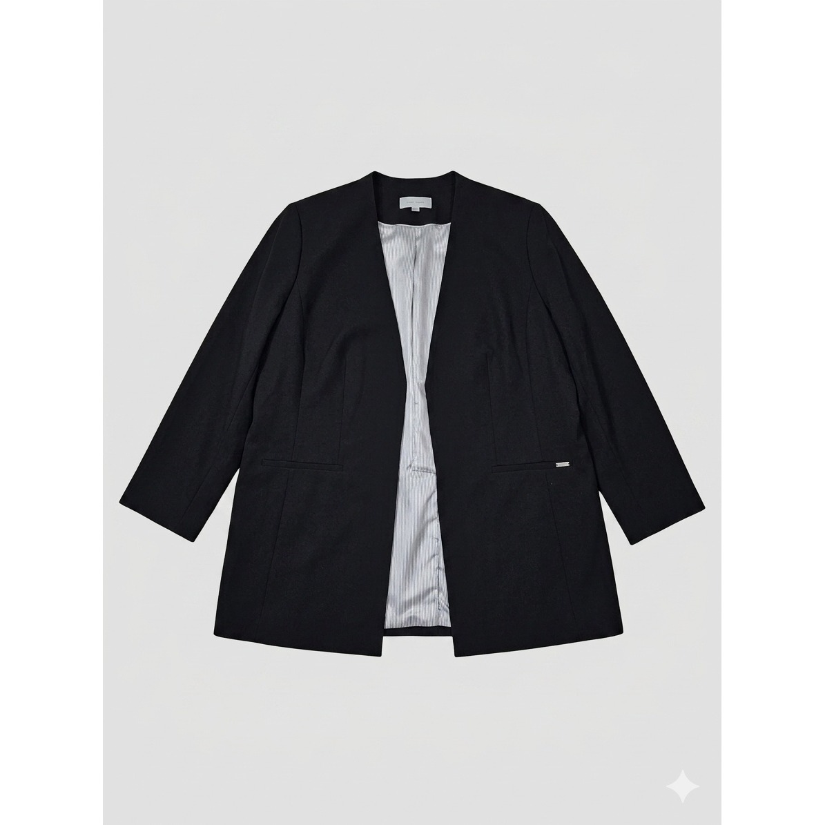 Calvin Klein Blazer Womens 20w Black Excellent Collarless Open Front Longline